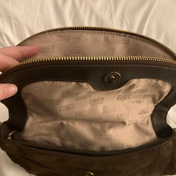 NWOT MICHAEL KORS Bedford Embossed Python Brown Suede Shoulder Handbag - Picture 9 of 12